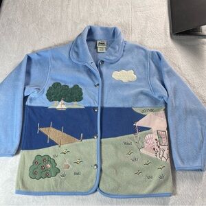 Northern Reflections Embroidered Fleece Jacket Women’s Large Nautical Cottage